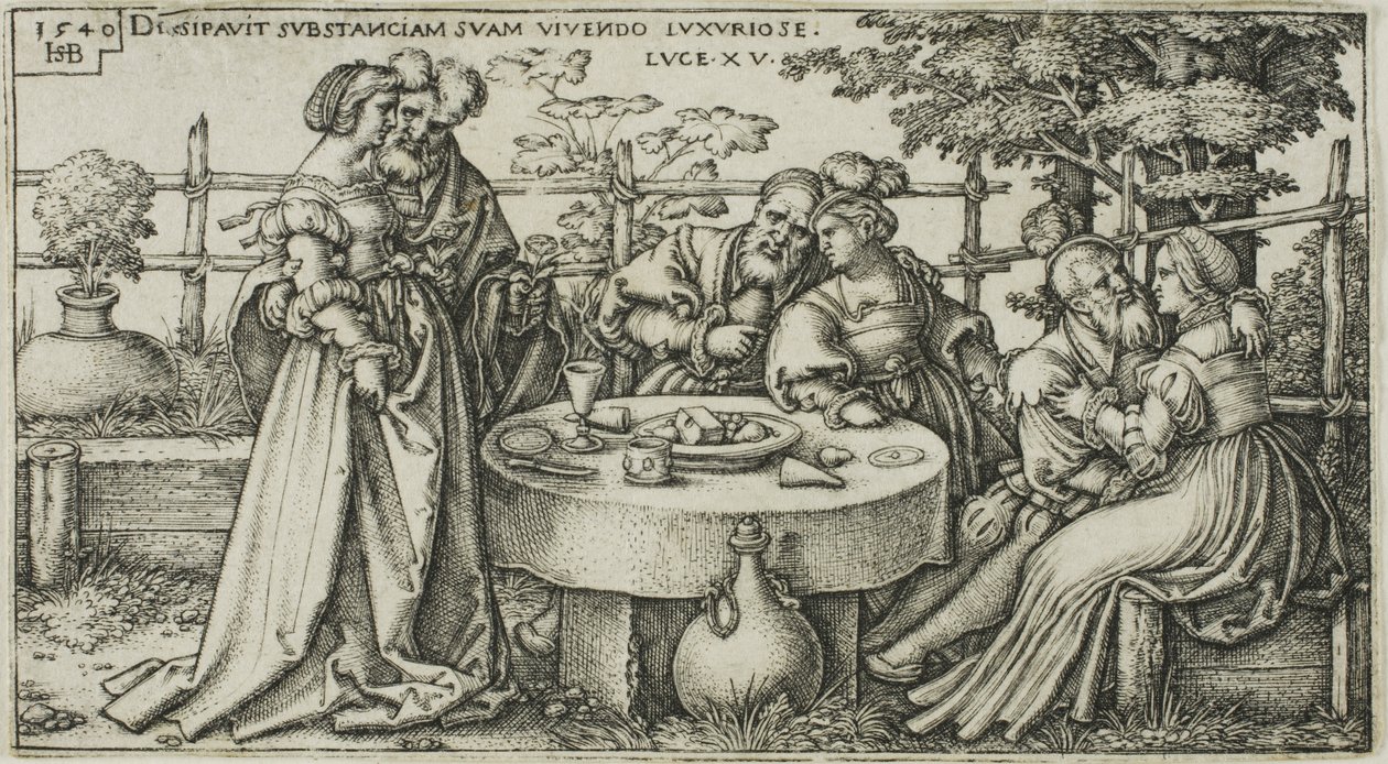 Il figliol prodigo che sperpera la sua fortuna, tavola due da La storia del figliol prodigo da Hans Sebald Beham