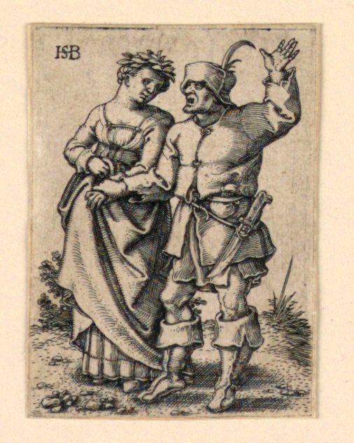 Il corteo nuziale: coppia che cammina a sinistra, donna che indossa una corona da Hans Sebald Beham