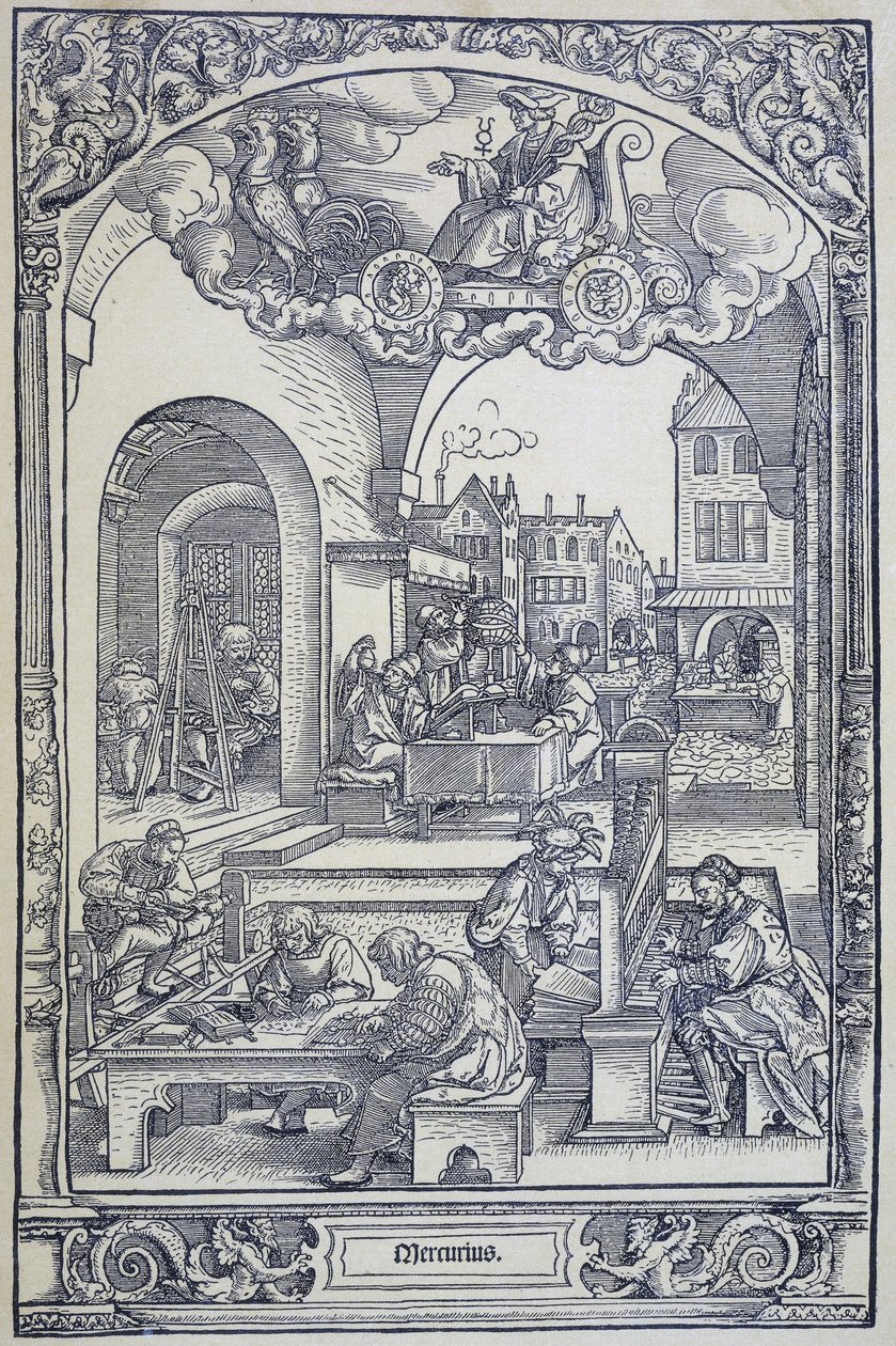 Il pianeta Mercurio e artisti, studiosi e tecnici, c.1535 da Hans Sebald Beham