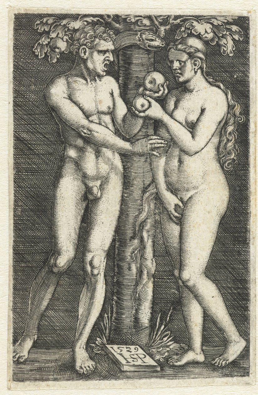 Tentazione di Adamo ed Eva nel paradiso da Hans Sebald Beham