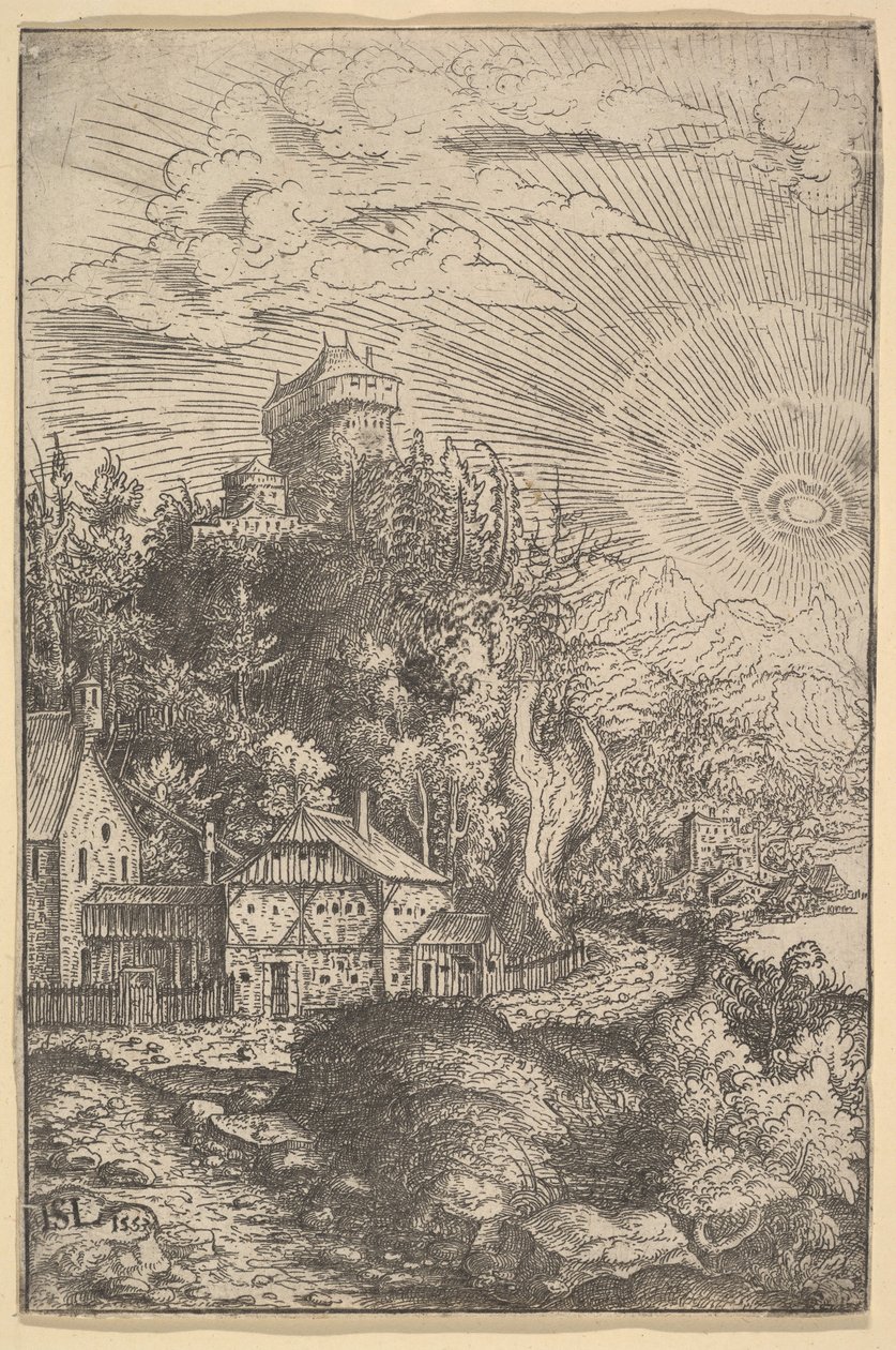 Paesaggio con un Castello su una Roccia, 1553 da Hans Sebald Lautensack