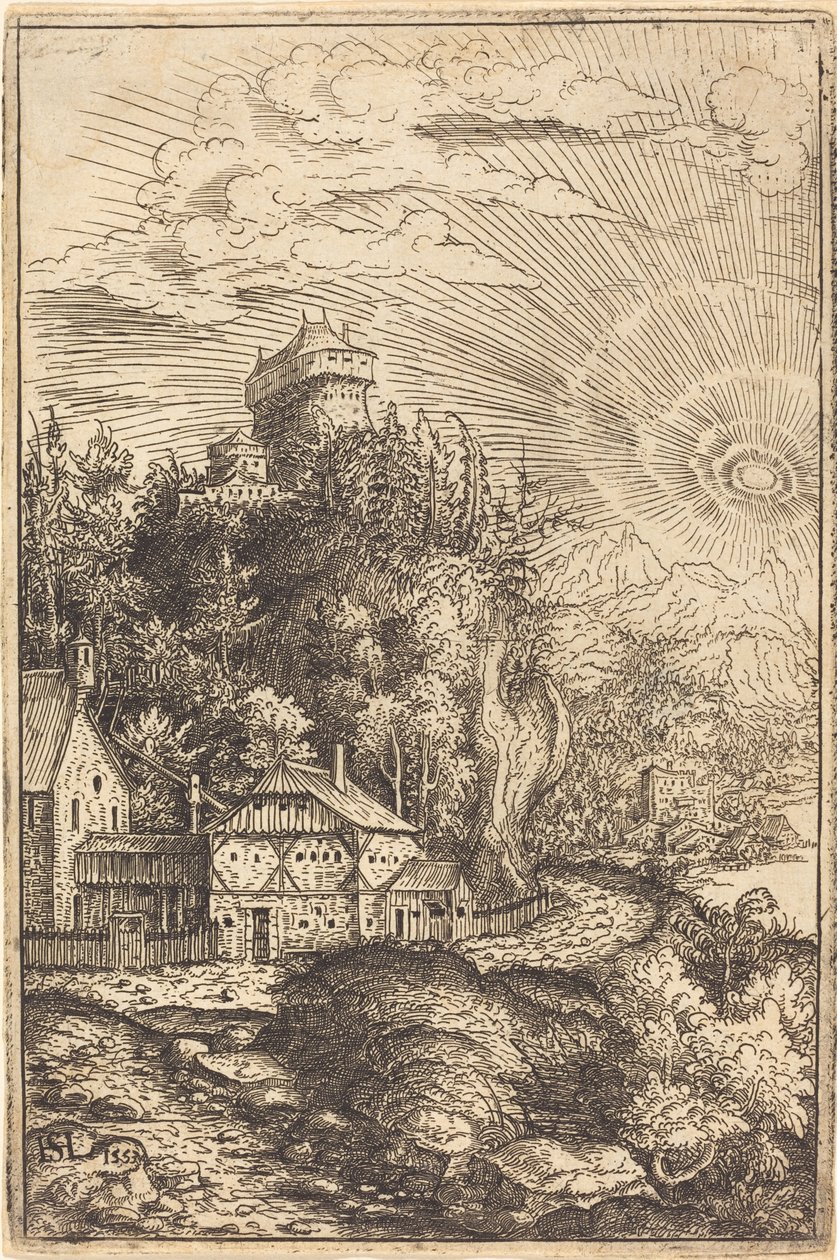 Paesaggio con castello e sole radiante da Hans Sebald Lautensack