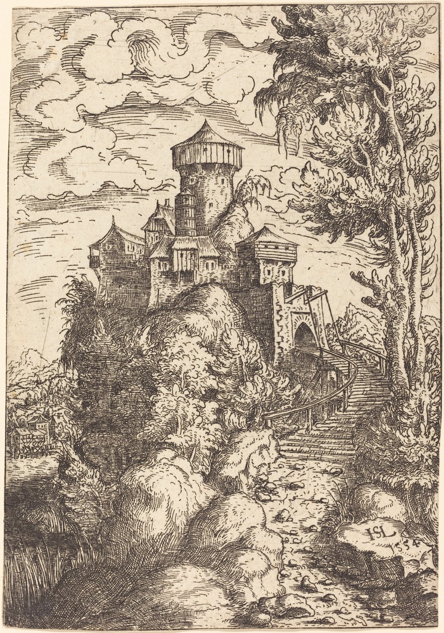Paesaggio con una fortezza e una grande scalinata, 1554 da Hans Sebald Lautensack