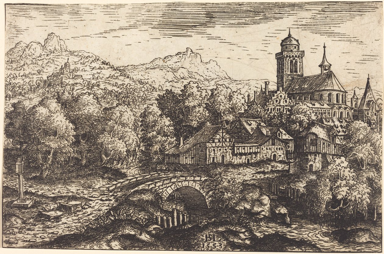 Paesaggio montuoso con un villaggio, 1553 da Hans Sebald Lautensack
