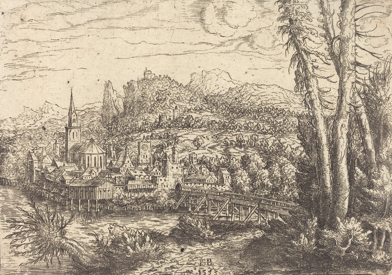 Veduta di una città vicino a un fiume, 1553 da Hans Sebald Lautensack