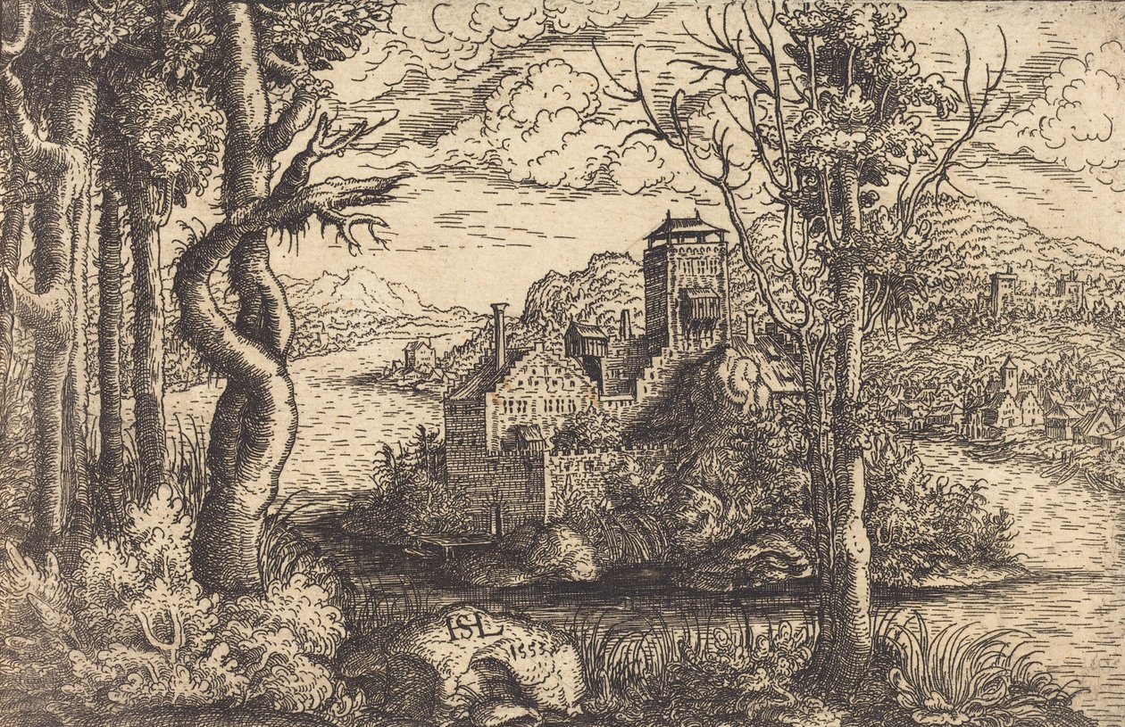 Veduta su un Fiume con un Castello su un