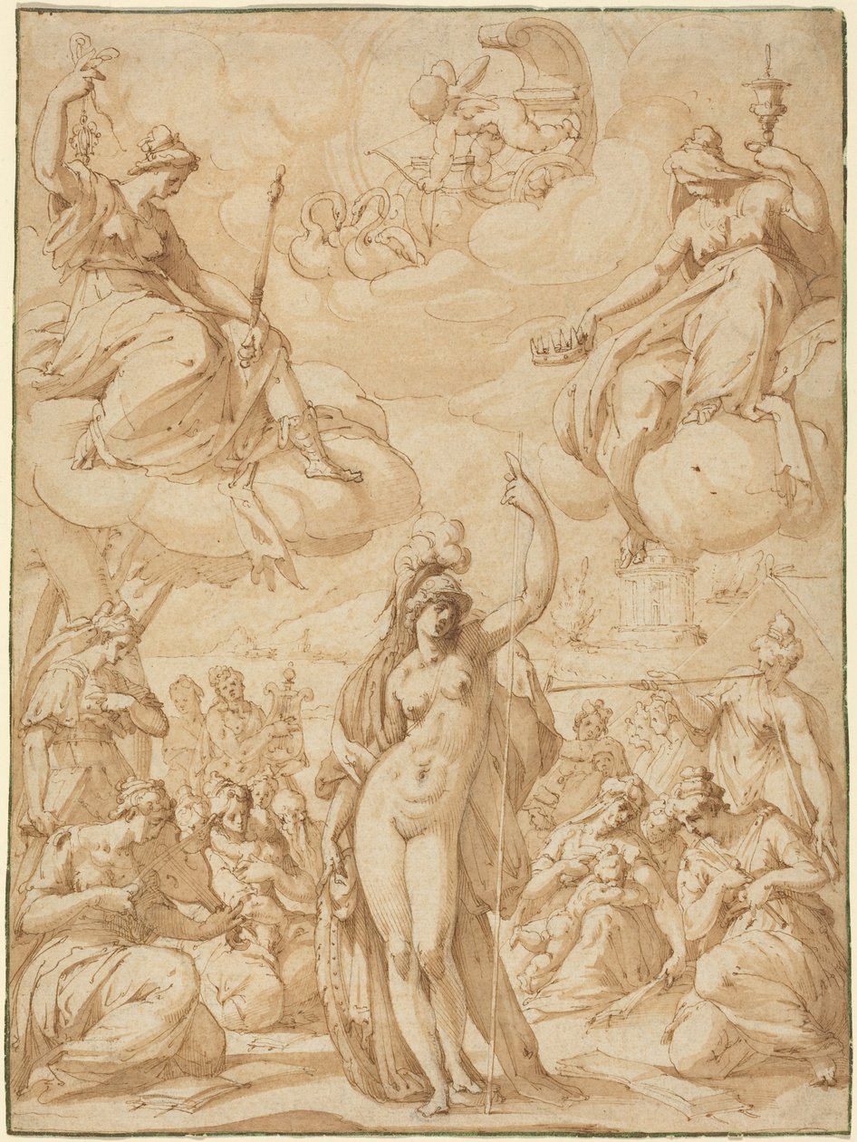 Allegoria di Minerva come capo delle Muse, nel 1575 o prima (penna e inchiostro) da Hans Speckaert