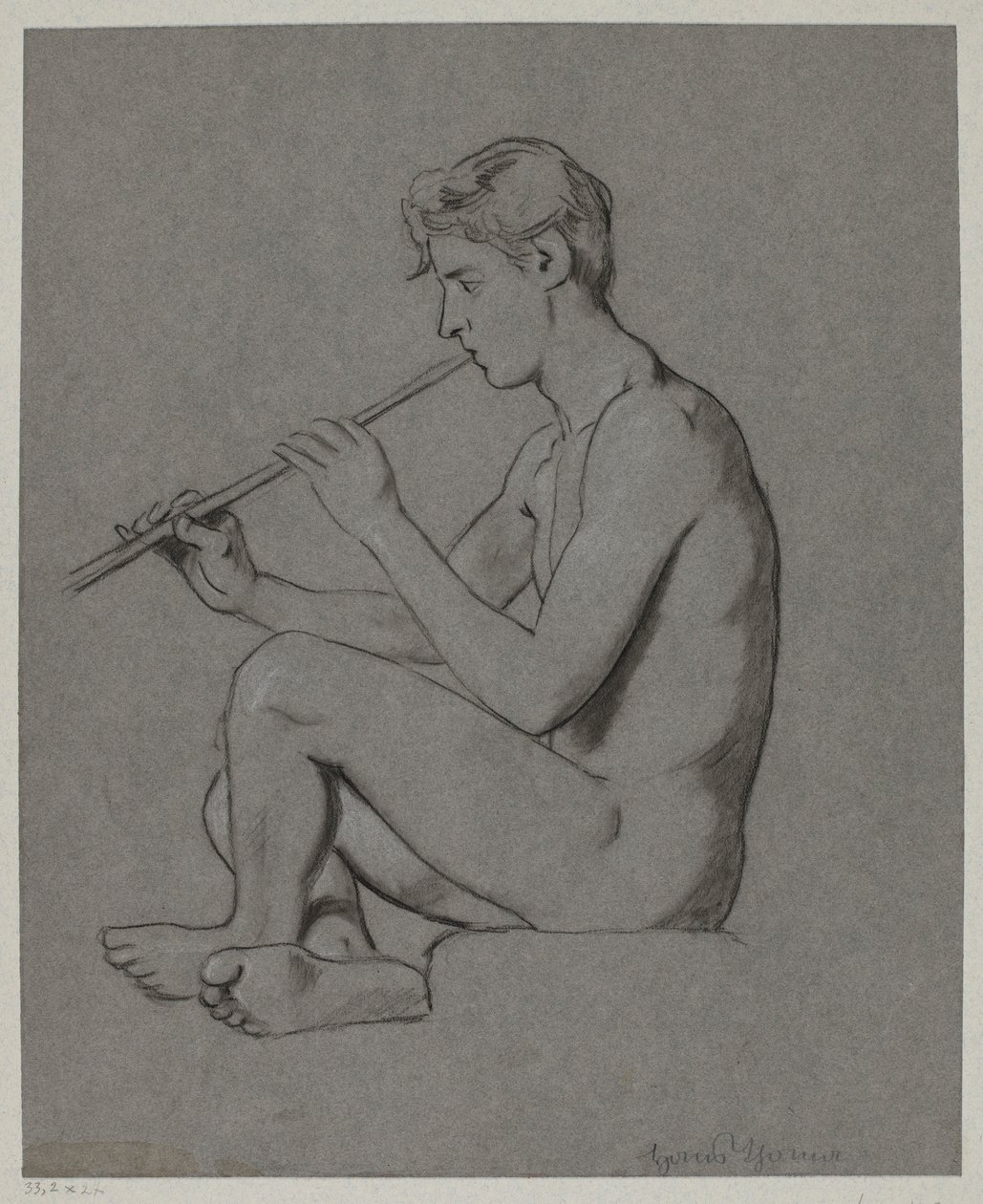 Nudo di un giovane che suona il flauto da Hans Thoma