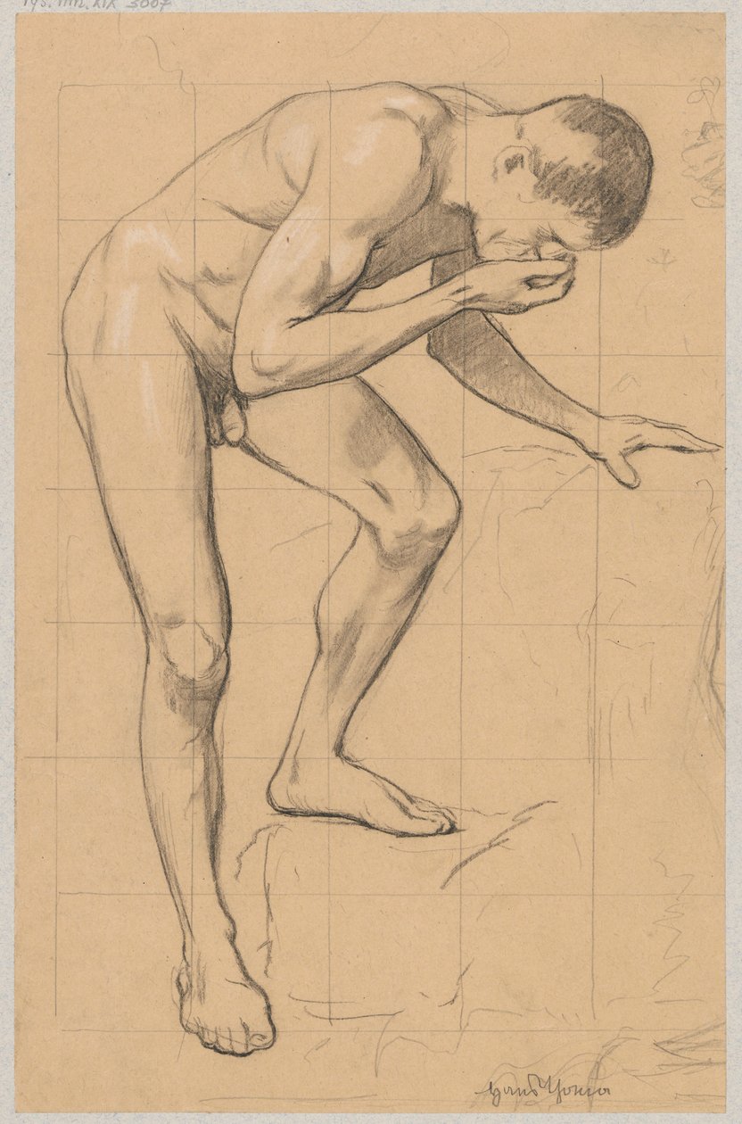 Nudo di uomo chinato in avanti da Hans Thoma