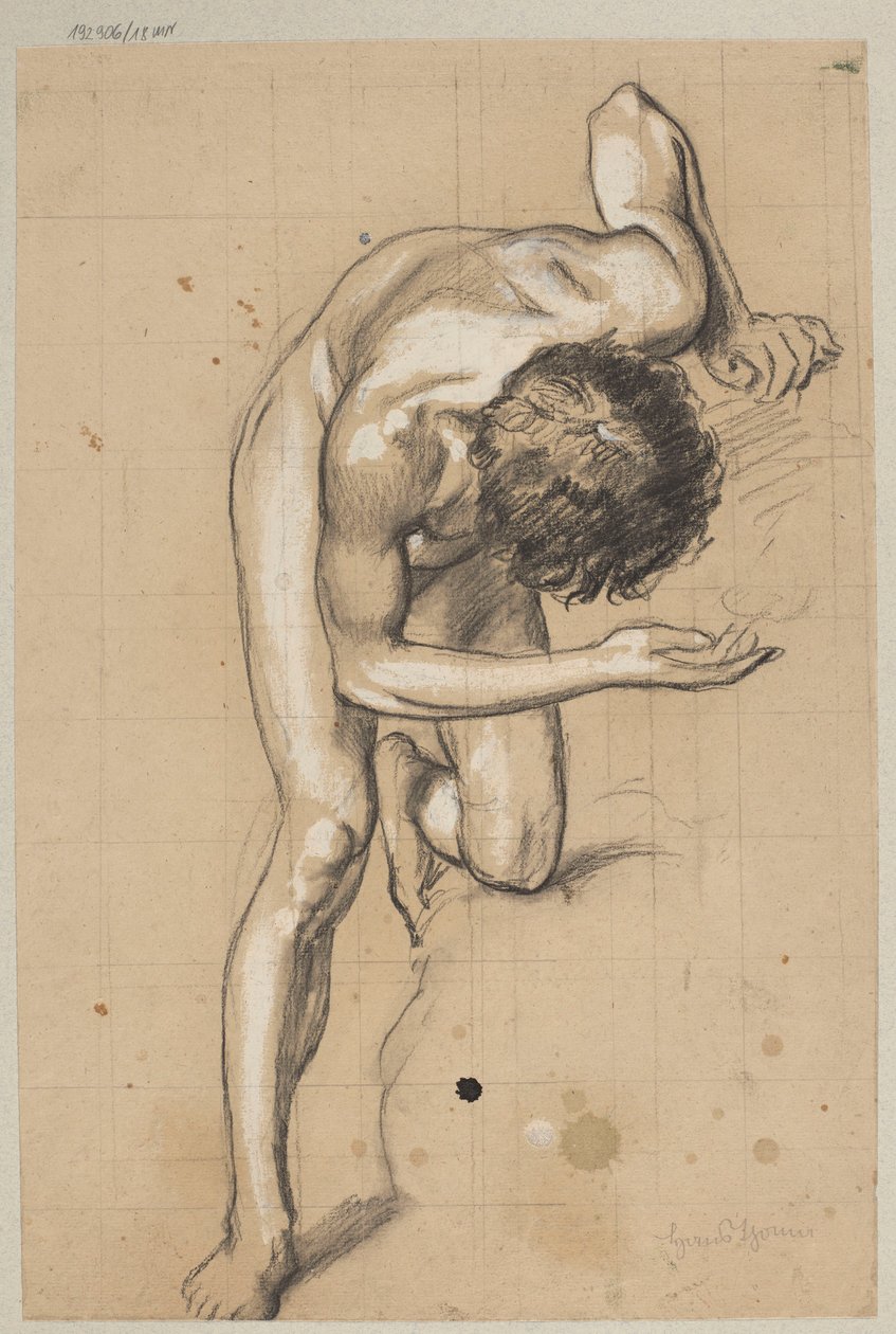 Nudo di giovane piegato in avanti da Hans Thoma