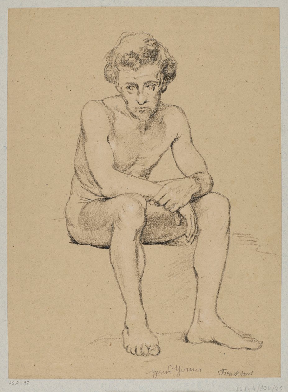 Nudo di un uomo seduto da Hans Thoma