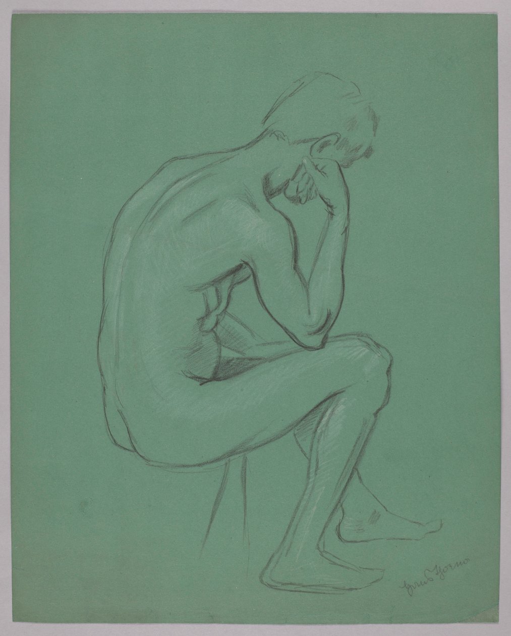 Nudo di uomo seduto da Hans Thoma