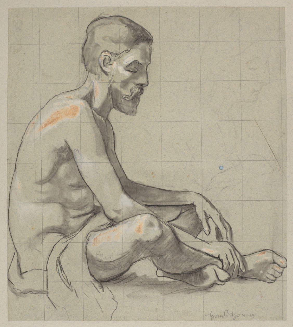 Nudo di un uomo seduto, sagoma di una figura femminile da Hans Thoma