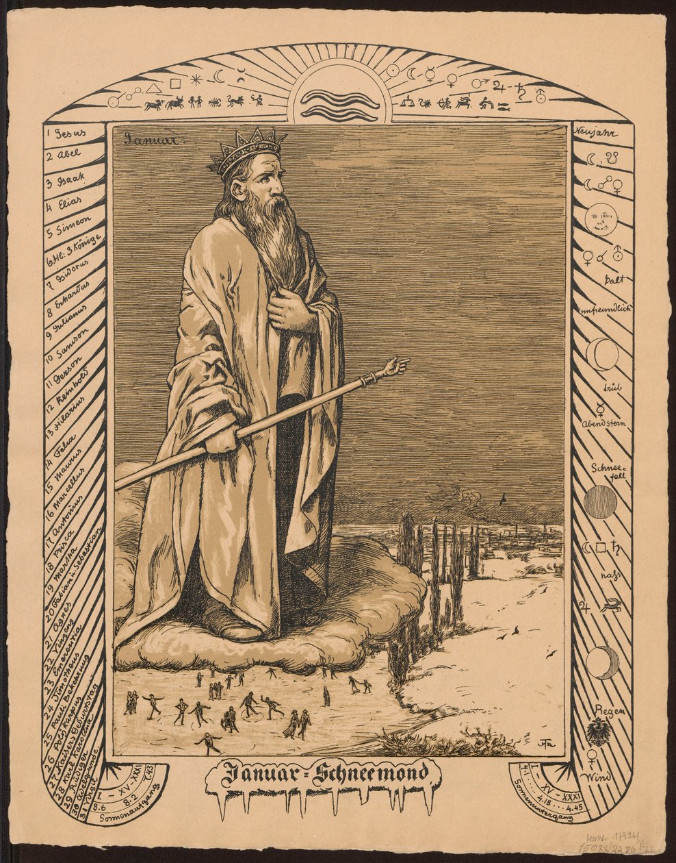 Allegoria di gennaio. Progetti per il «Calendario perpetuo in immagini», parte I, 1881-1901 (Calendario perpetuo illustrato) da Hans Thoma