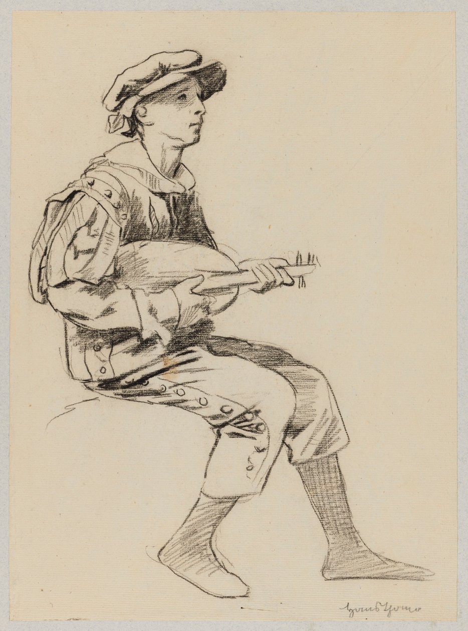 Ragazzo in costume rinascimentale che suona il liuto da Hans Thoma