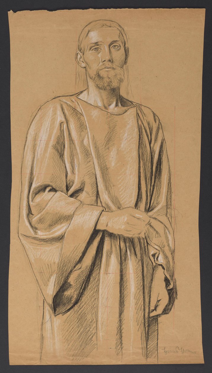 Cristo raffigurato in piedi fino alle ginocchia, di fronte da Hans Thoma