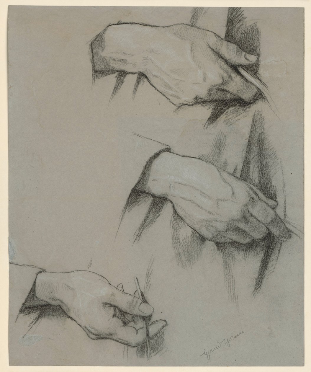 Tre mani destre in diverse posizioni da Hans Thoma