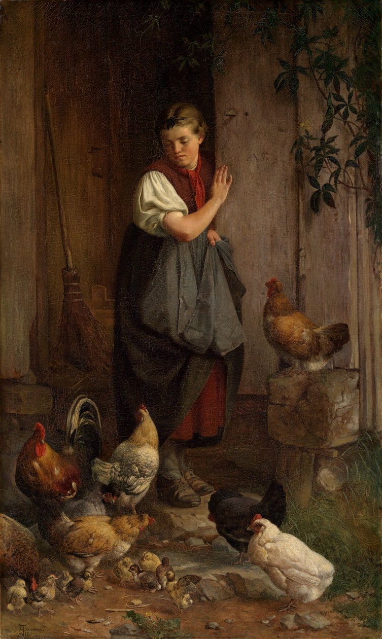 Nutrire le galline da Hans Thoma