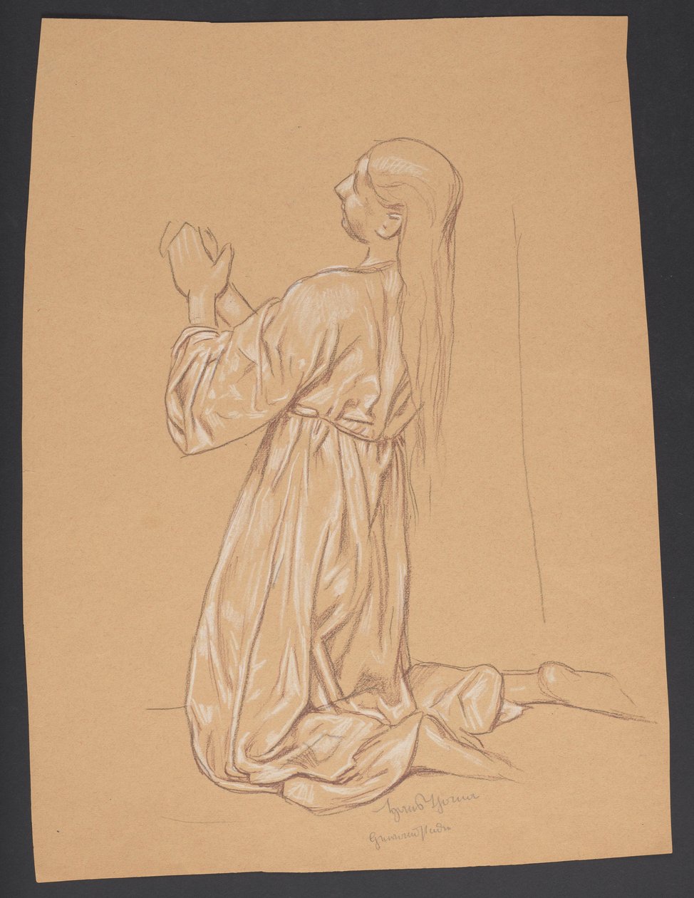 Kniende Maria Magdalena, verso: Konturwiederholung derselben Komposition da Hans Thoma
