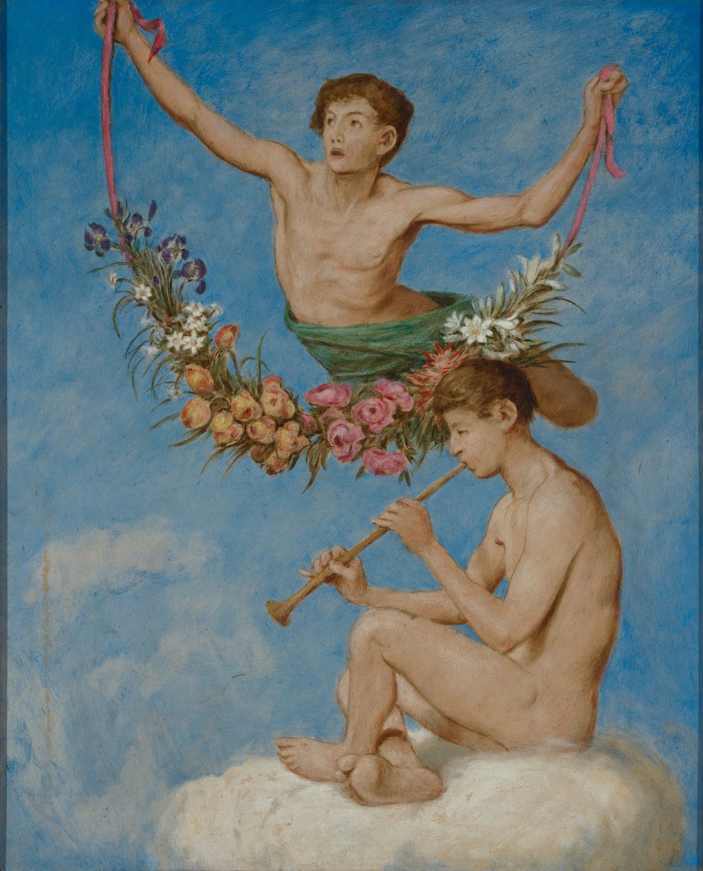 Maggio (due giovani geni con dei fiori) da Hans Thoma