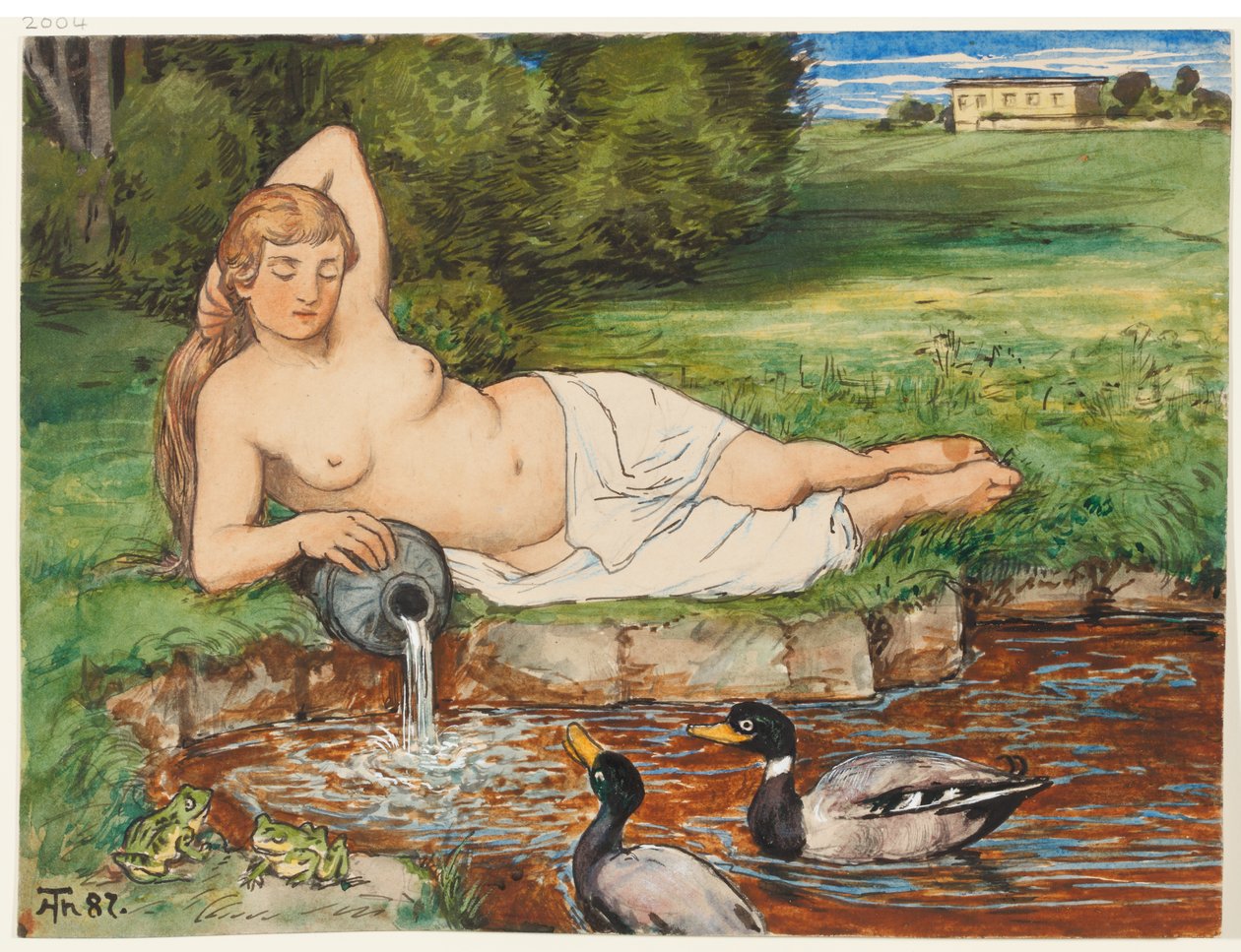 Ninfa in riva a un ruscello da Hans Thoma