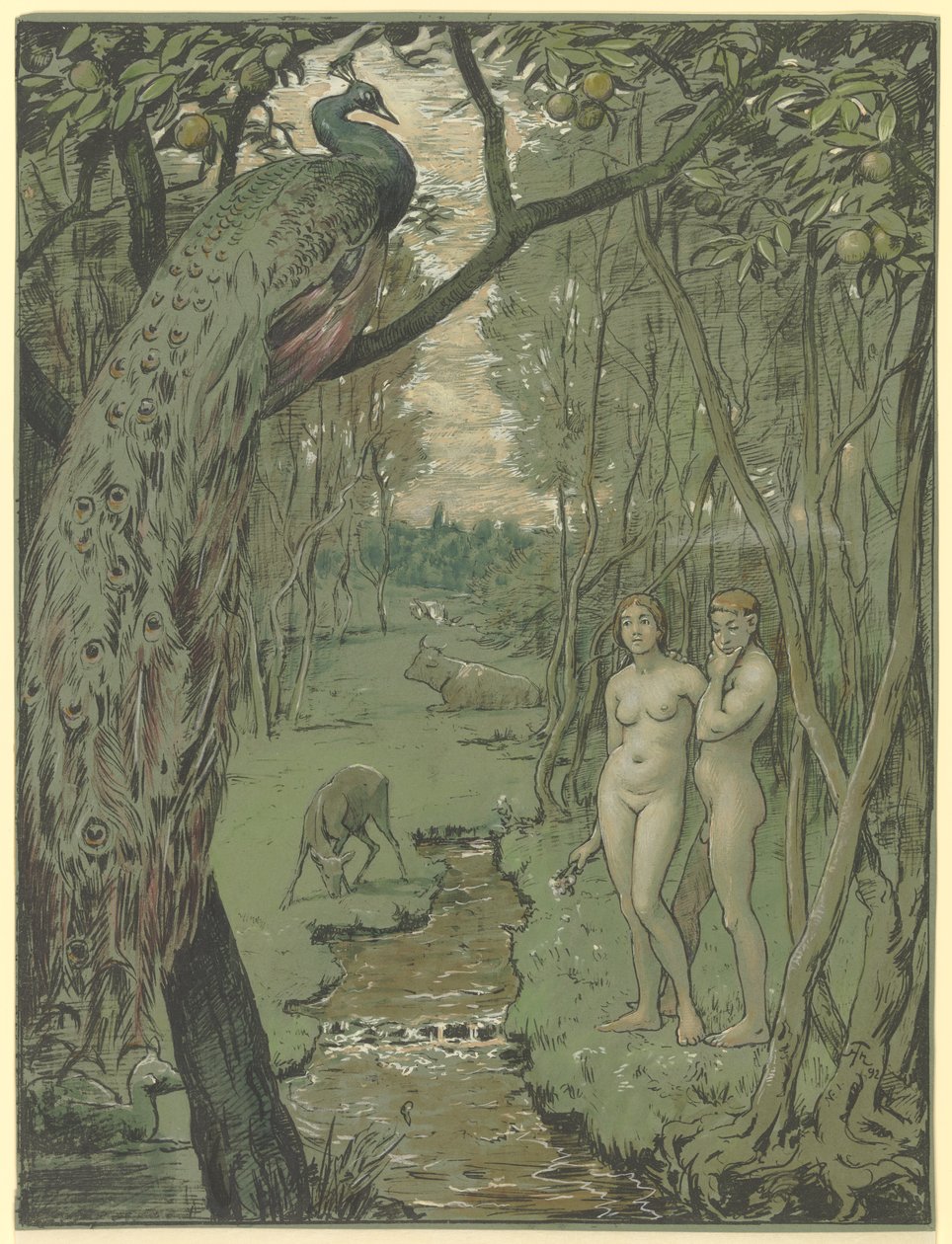 Paradiso con pavone da Hans Thoma