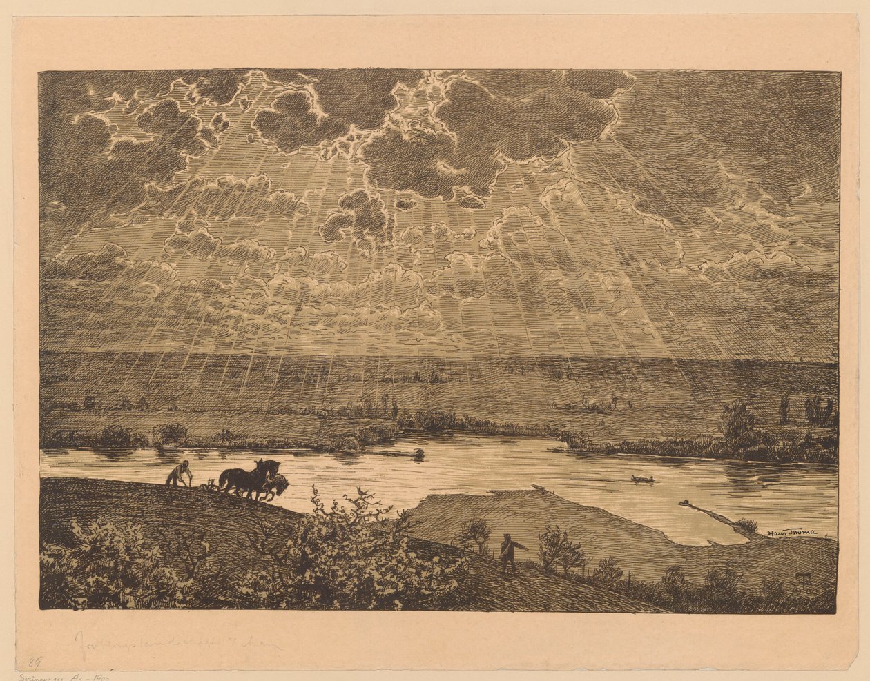 Paesaggio con un seminatore e un aratore sul Meno da Hans Thoma