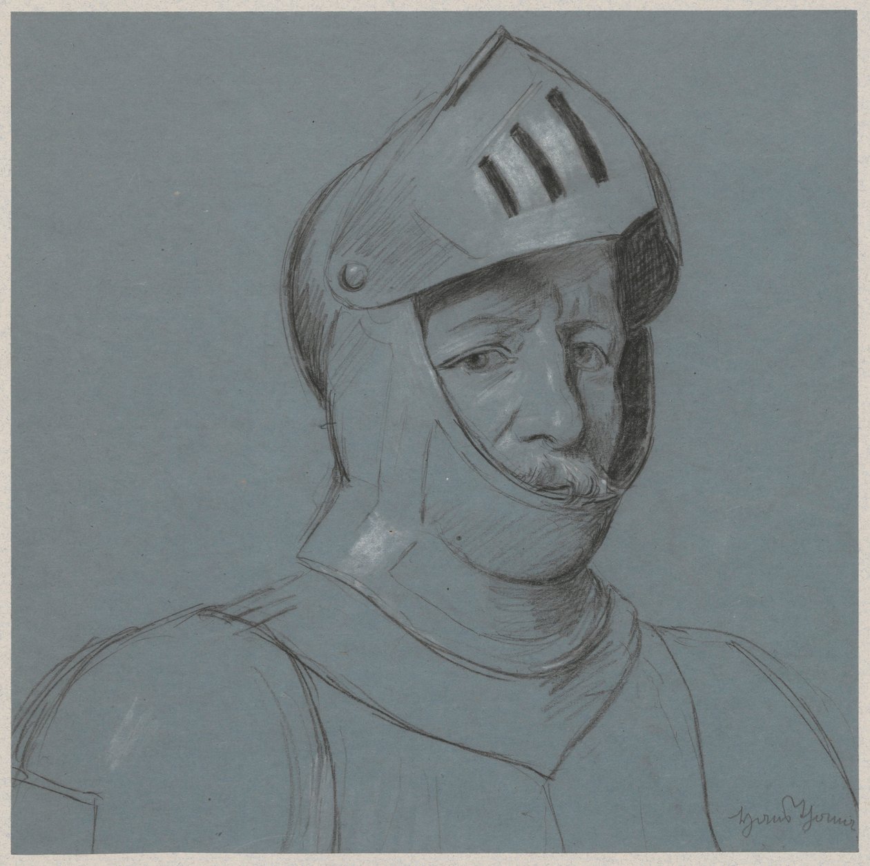 Busto di un cavaliere in armatura da Hans Thoma