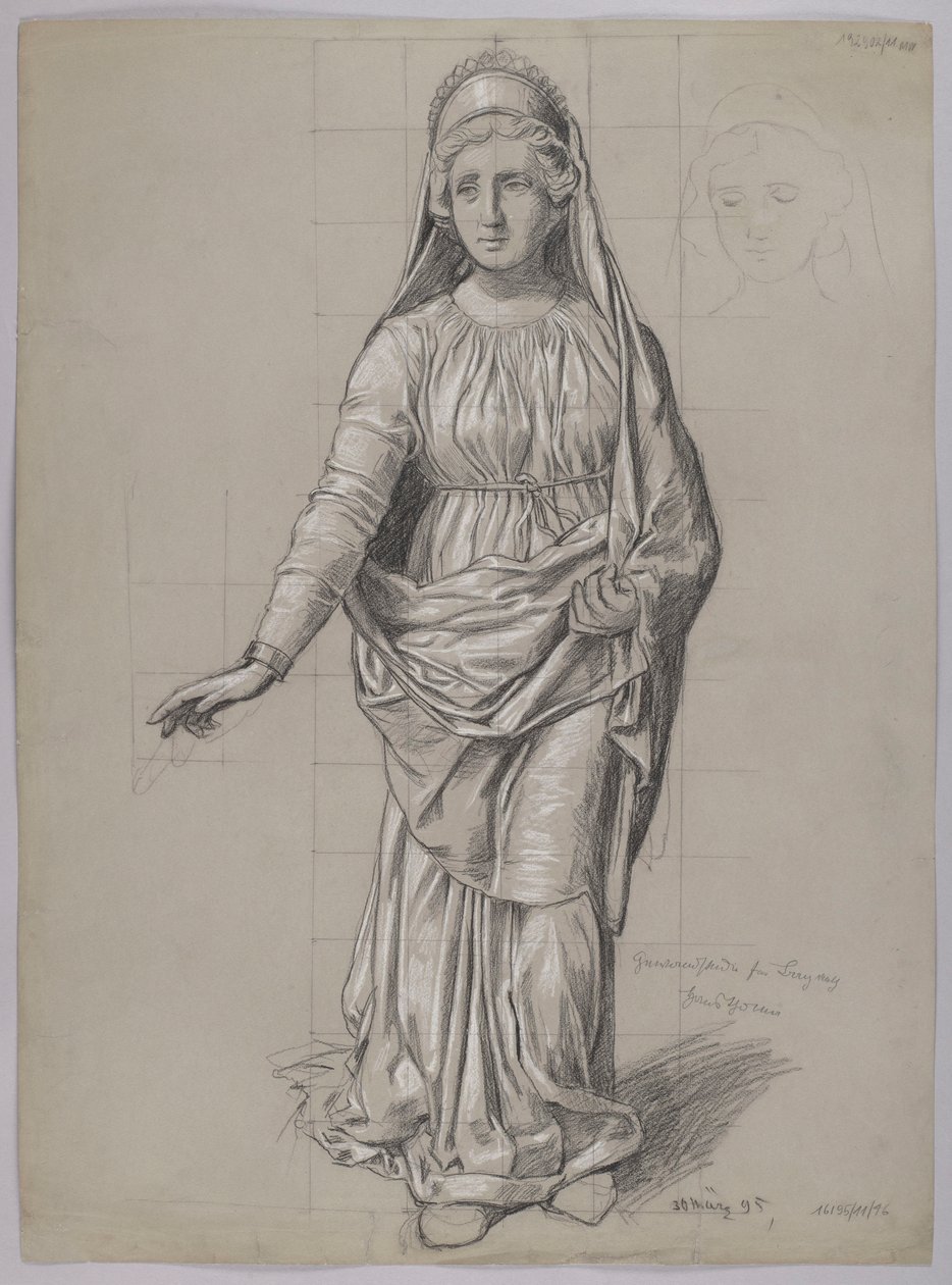 Progetto di costume per Fricka, verso: schizzo di costume per una Valchiria da Hans Thoma