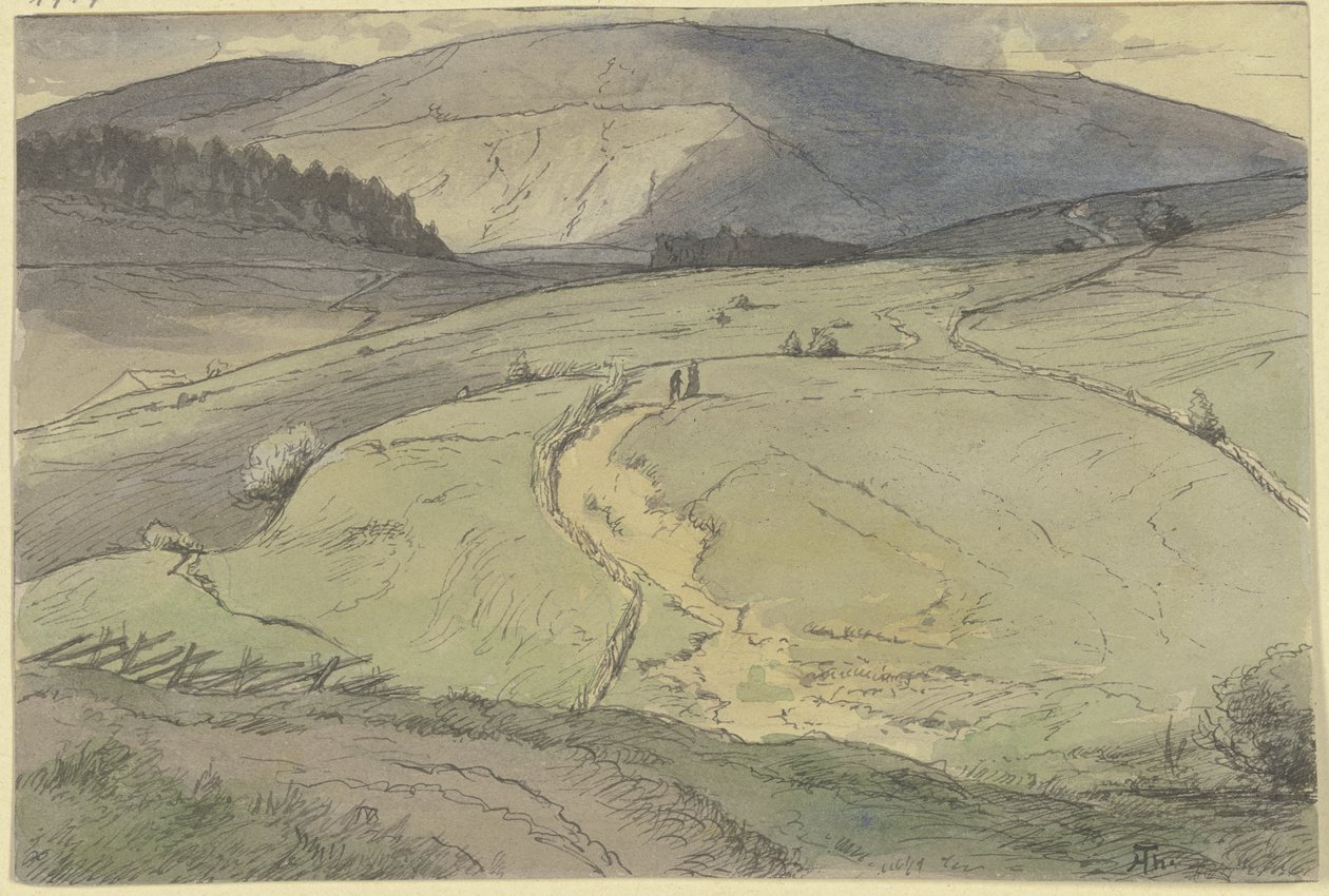 Paesaggio della Foresta Nera, veduta su prati collinari verso montagne più alte da Hans Thoma