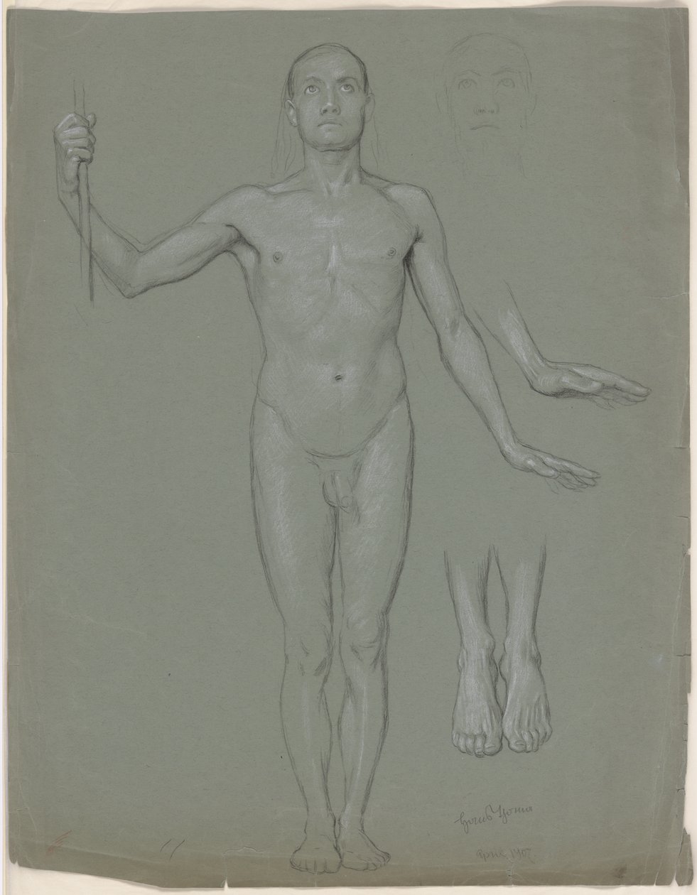 Nudo maschile in piedi da Hans Thoma