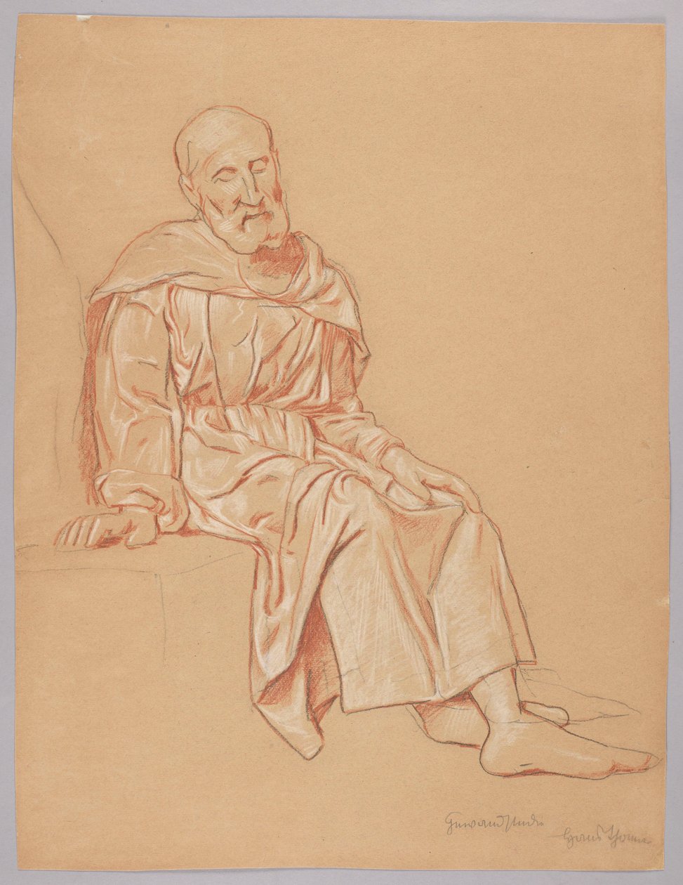 Vecchio seduto su una pietra da Hans Thoma