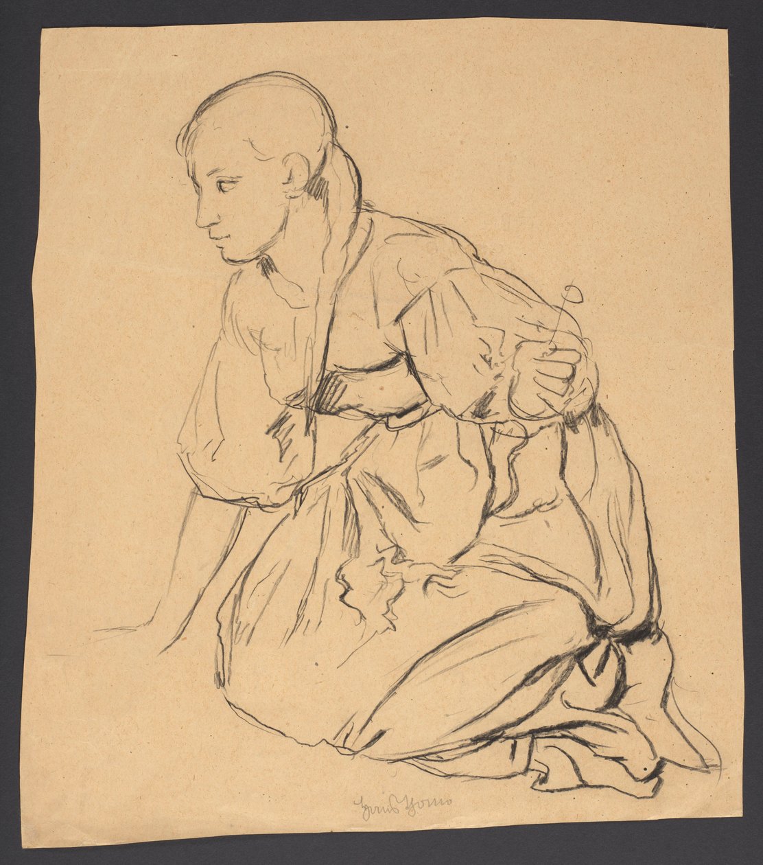 Studie eines Mädchens, das auf einer Wiese kniet da Hans Thoma