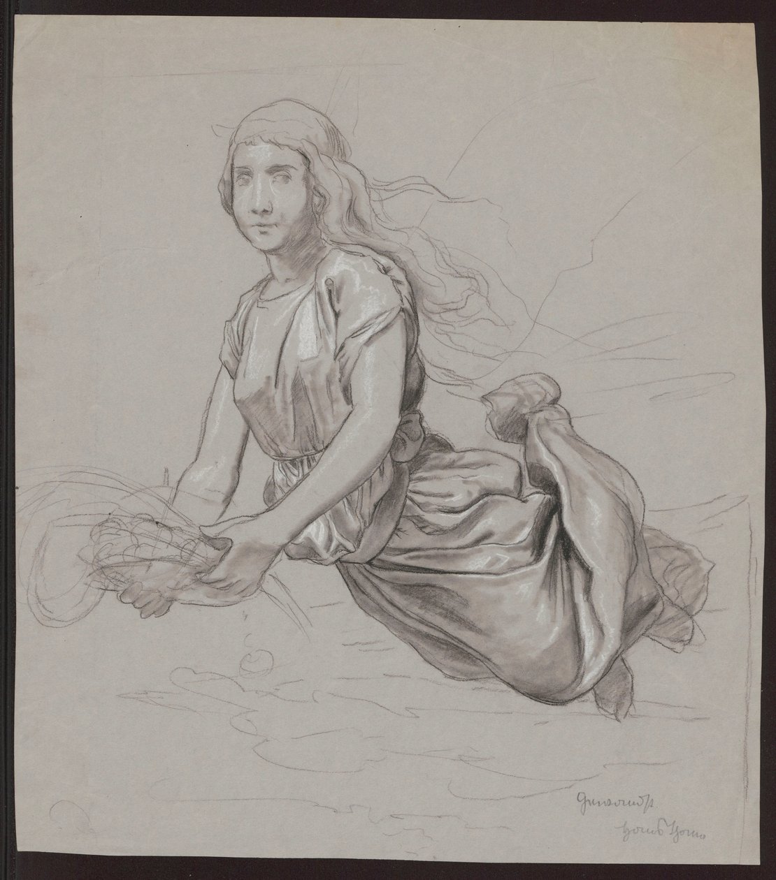 Studio di una figura femminile sospesa sopra il suolo; sul retro, ripetizione della composizione in linea di massima da Hans Thoma