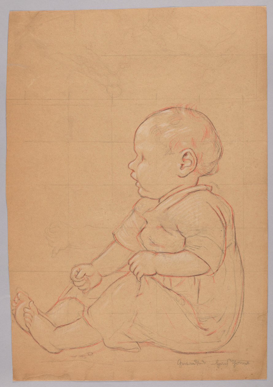 Studio di un bambino seduto, verso: un vecchio seduto su una pietra da Hans Thoma