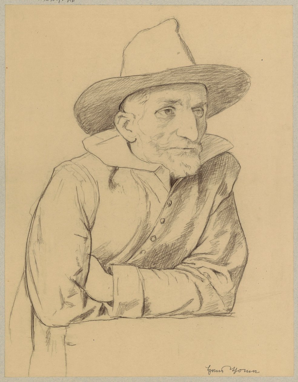 Ritratto di un uomo anziano con la barba e il cappello da Hans Thoma