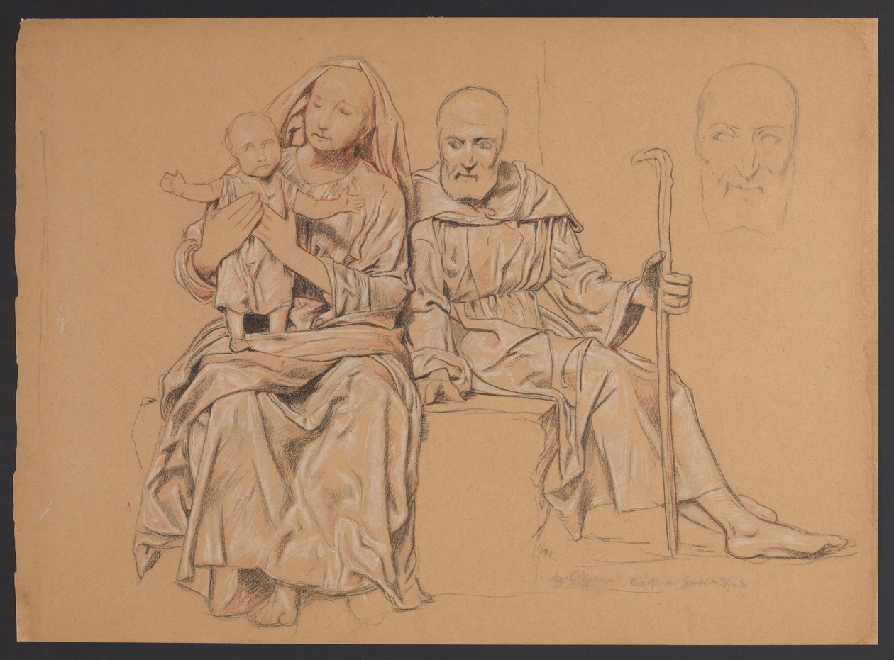 La Sacra Famiglia; a destra, una ripetizione del volto di San Giuseppe da Hans Thoma