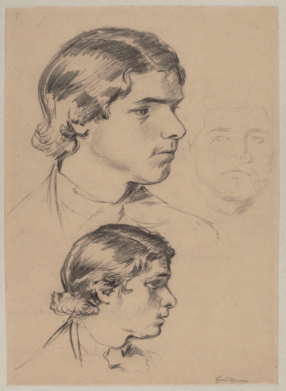 Tre studi della testa di un giovane uomo da Hans Thoma