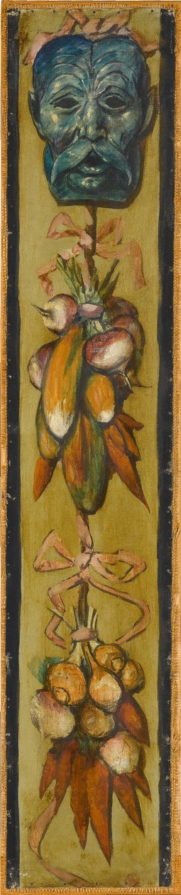 Wandfries aus dem Musiksaal des Hauses Pringsheim, München: Bärtige Maske mit Gemüsebündeln. Rechts von Inv.-Nr. 1917 da Hans Thoma