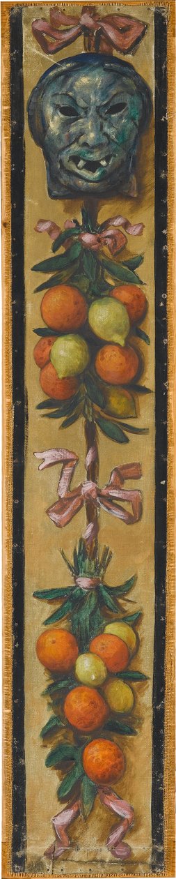 Wandfries aus dem Musiksaal des Hauses Pringsheim, München: Mongolische Maske mit Orangen und Zitronenbündeln da Hans Thoma