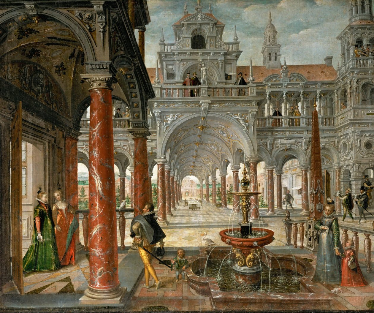 Palazzo con visitatori distinti (ca 1596) da Hans Vredeman de Vries