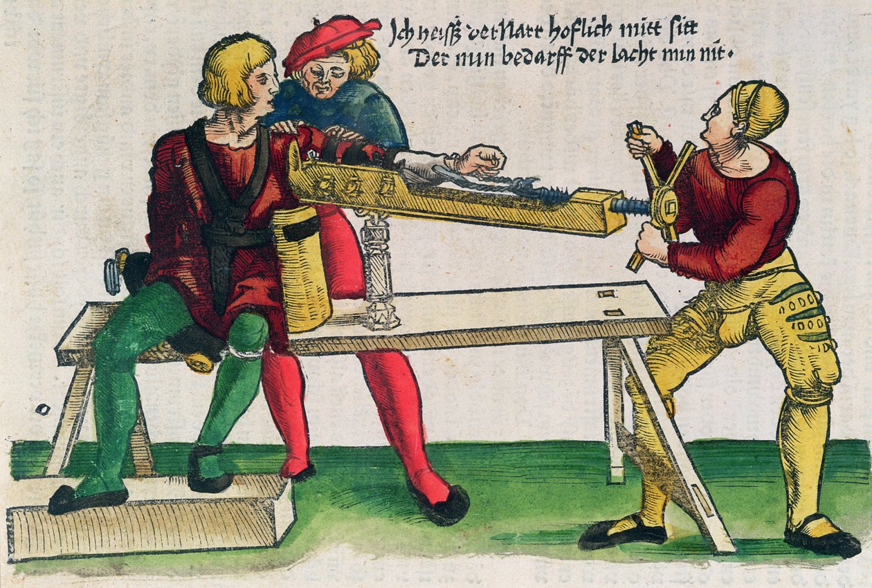 Apparato per curare fratture al braccio, illustrazione dal 