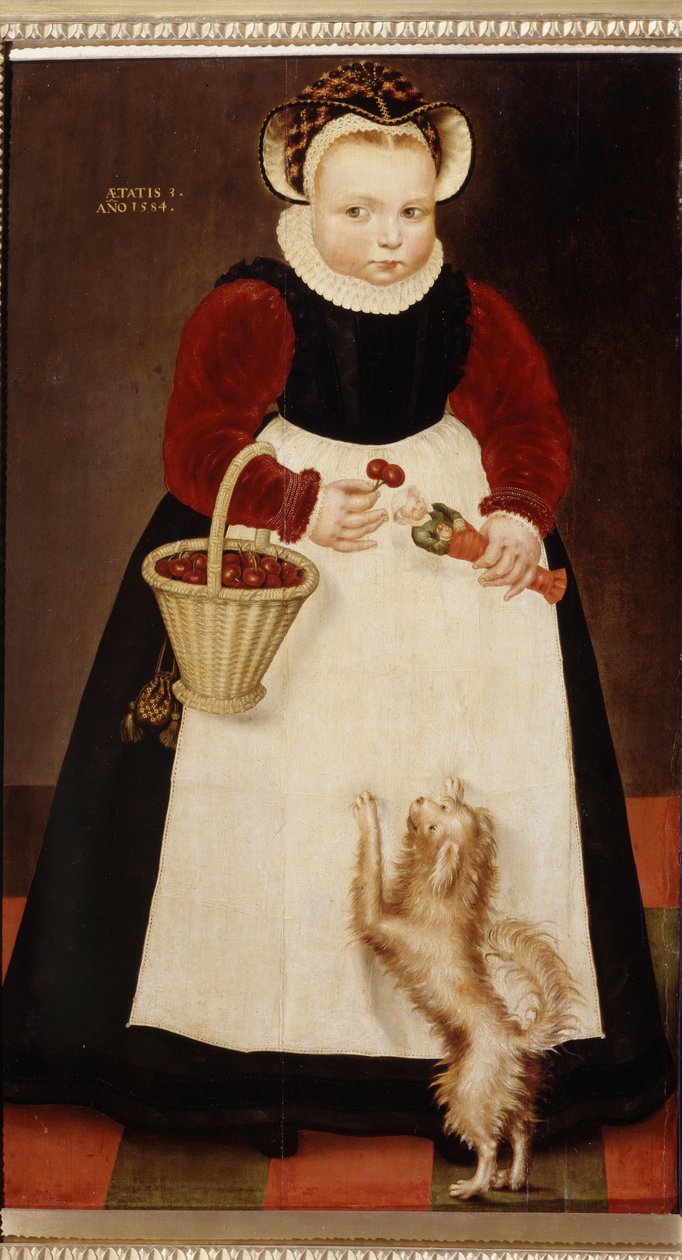 Ritratto di una bambina con un cesto di ciliegie e una bambola da Hans the Elder Bock