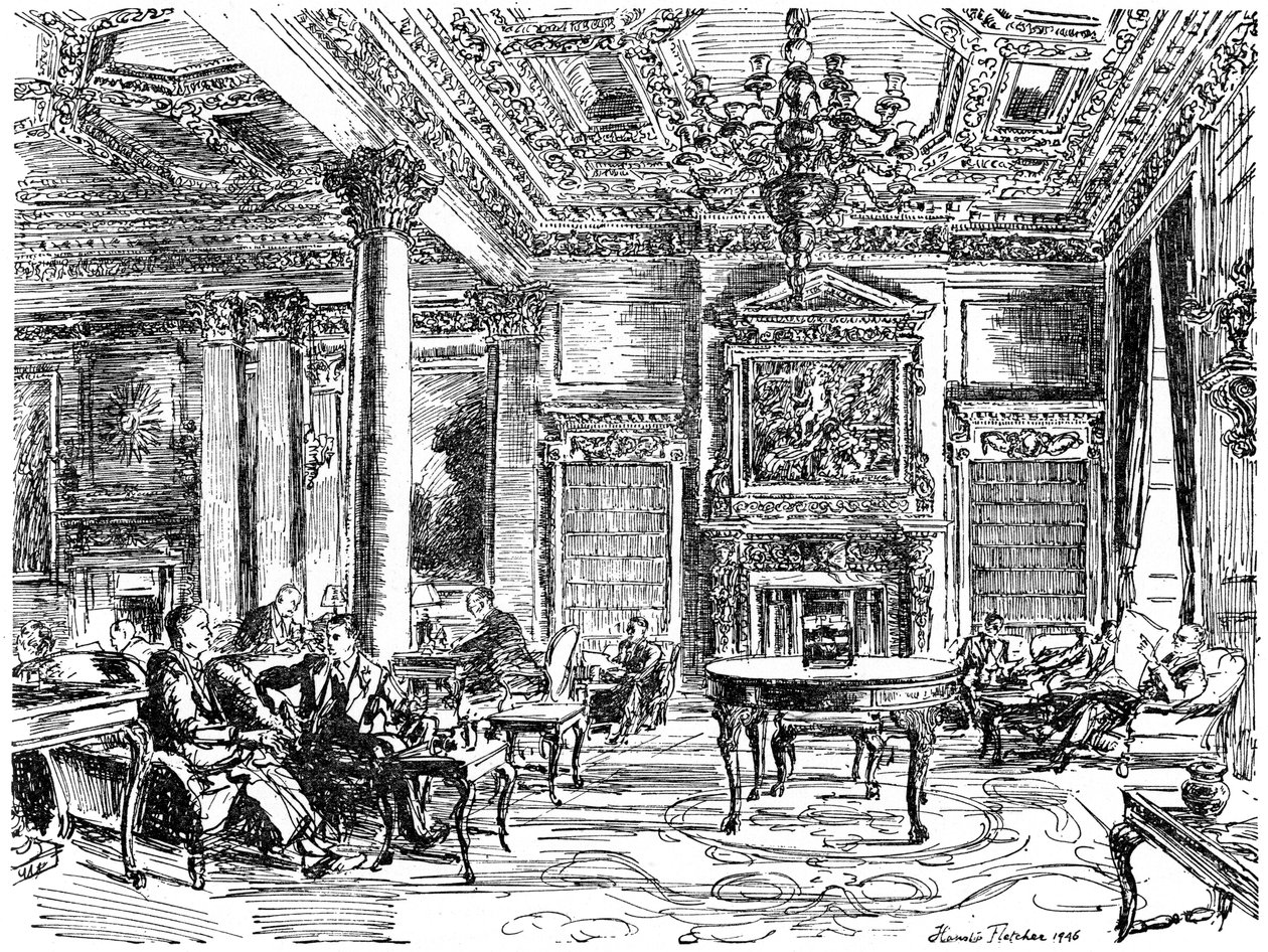 La sala dei membri, clubhouse RAC, Pall Mall, Londra, 1946 da Hanslip Fletcher