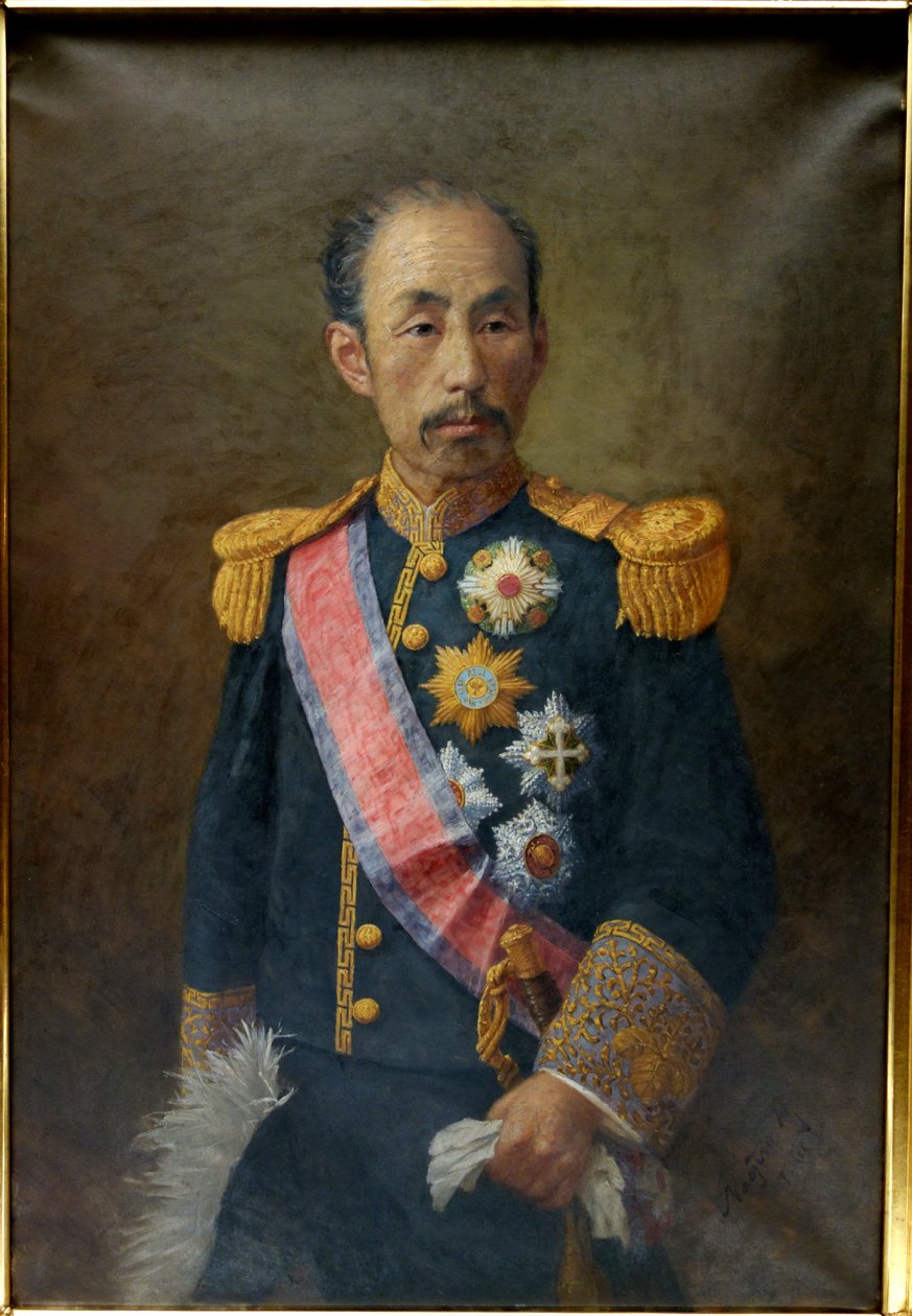 Ritratto di Sanjo Sanetomi (1837-1891) da Harada Naojiro