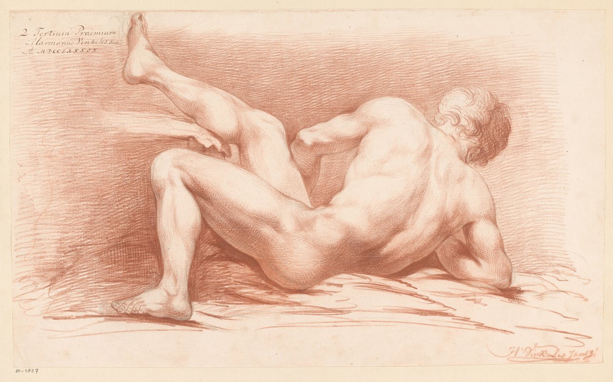 Nudo maschile seduto, visto di schiena da Harmanus Jansz. Vinkeles