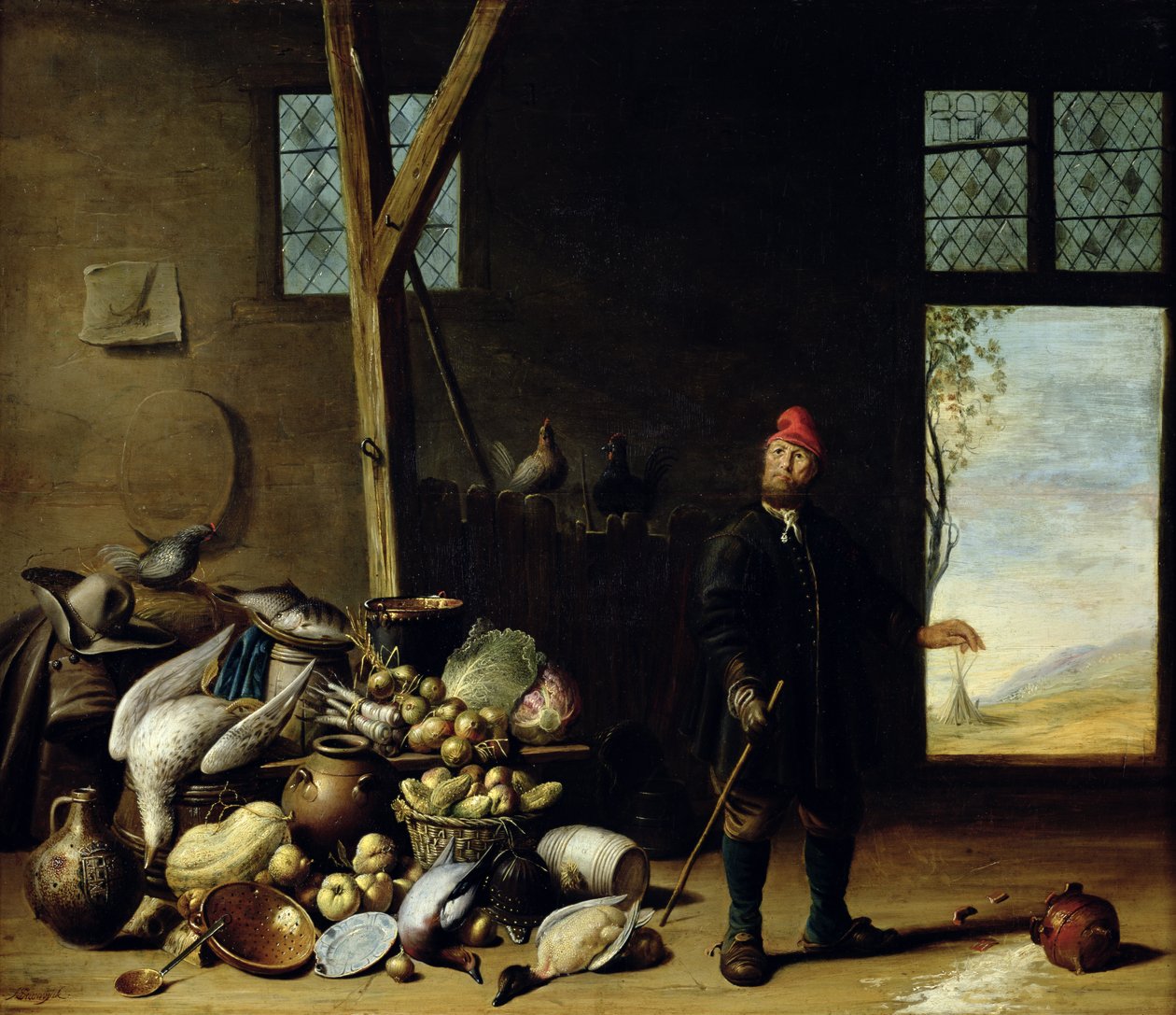 Contadino in un interno o, cucina con natura morta da Harmen van Steenwyck