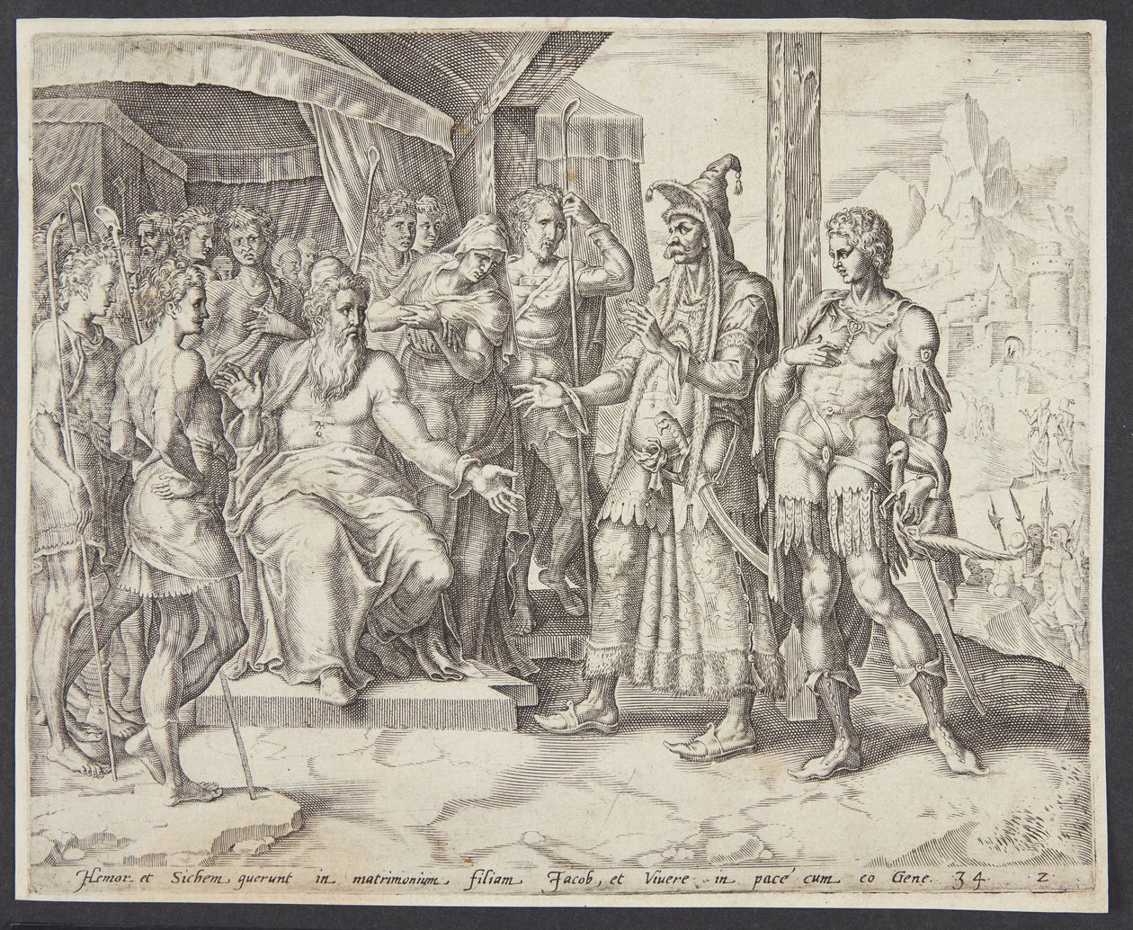 Hamor e Shechem chiedono a Giacobbe la mano di Dina in matrimonio da Harmen Jansz. Muller