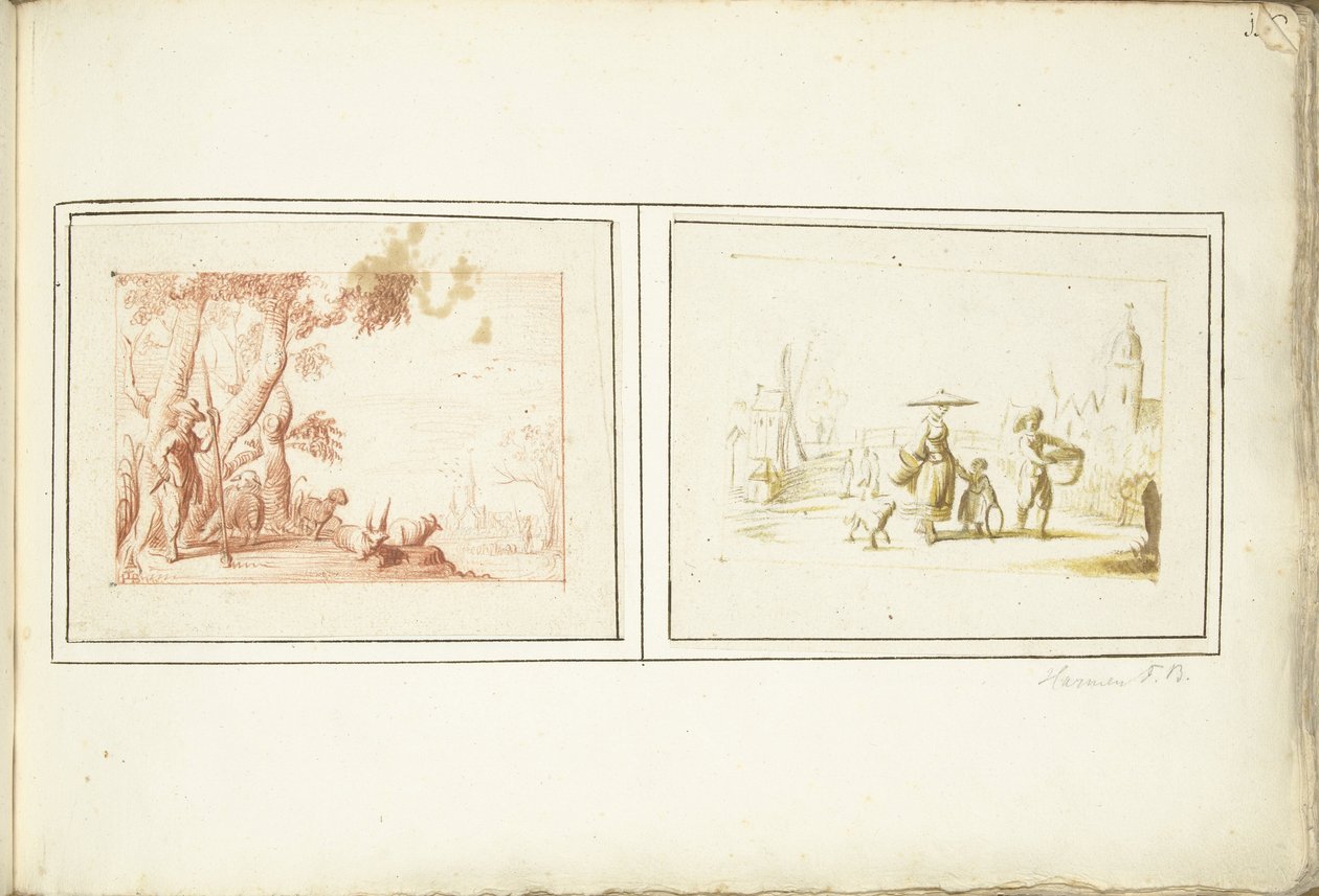 Pastore con il suo bestiame e scena di strada da Harmen ter Borch (signed by artist)