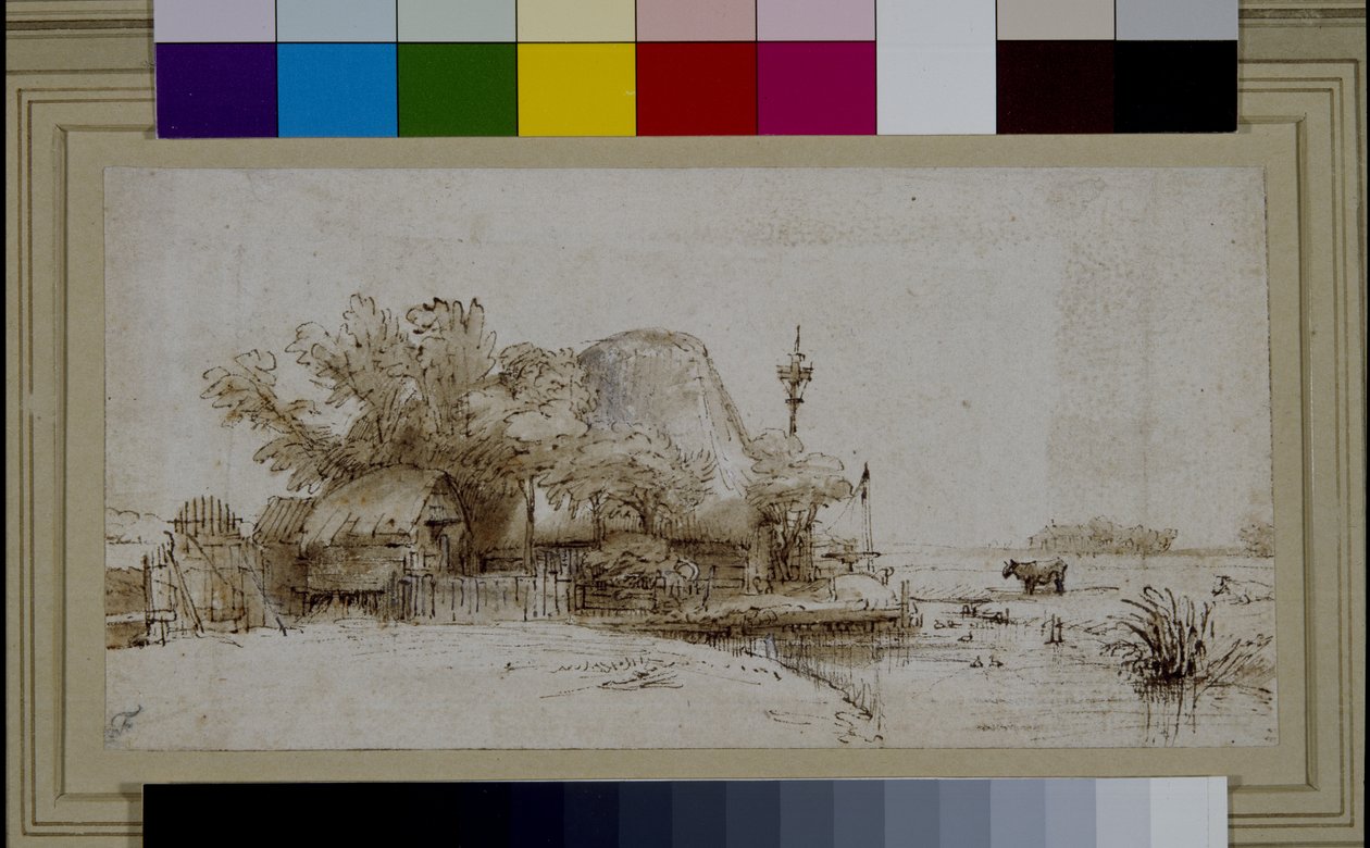 Paesaggio con una fattoria vicino a un fiume da Harmensz Van Rijn (after) Rembrandt